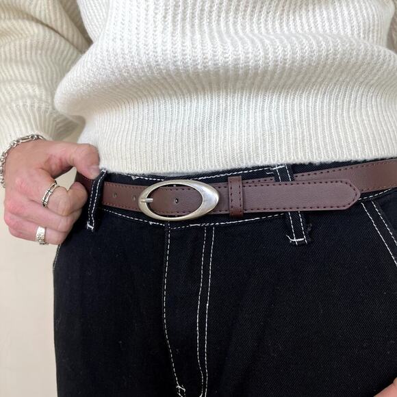 y2k style brown american western simple designer oval belt - Picture 4 of 6